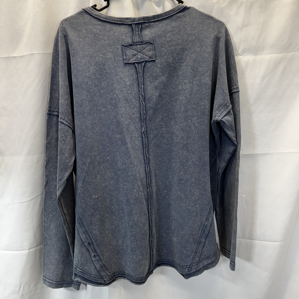 New‎ In Womens Blue Mineral Wash Cotton Long Sleeve Pocket Top NT11817 M - Picture 8 of 8